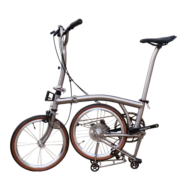 Full aero titanium brompton Clone 16 Inch tri-fold  Bike Rim brake with 7-Speed Silver color