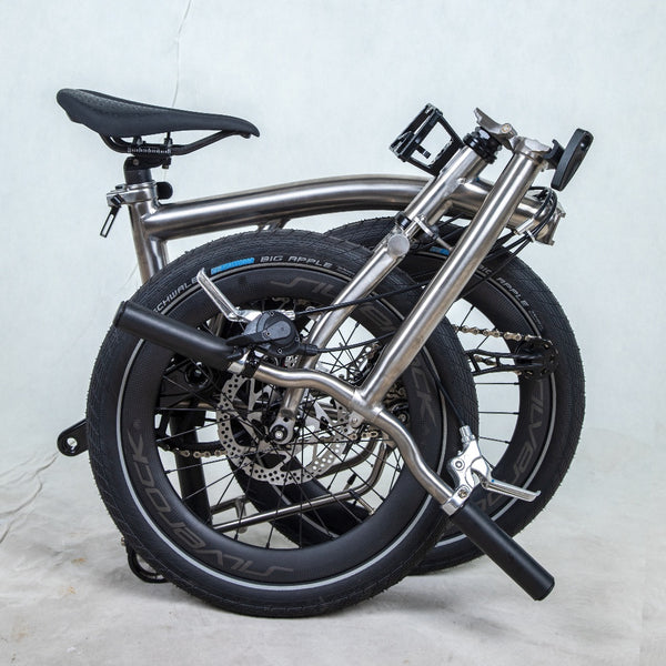 18inchx2.0 Full Titanium Trifold brompton with flat Disc Brake and carbon wheelset, 7speed