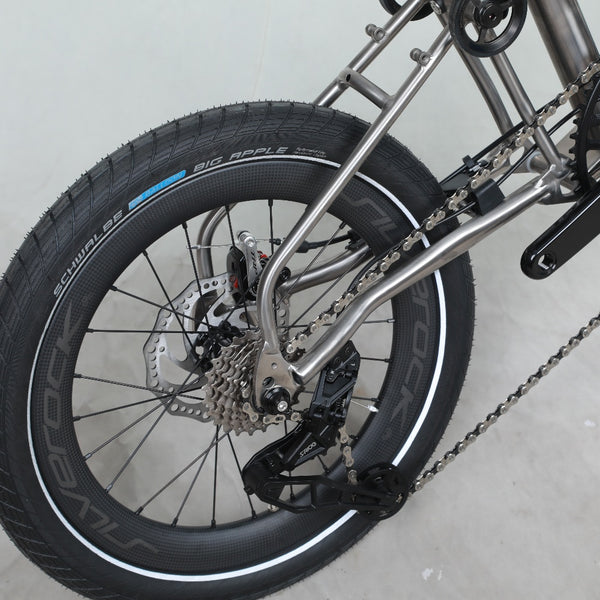 18inchx2.0 Full Titanium Trifold brompton with flat Disc Brake and carbon wheelset, 7speed