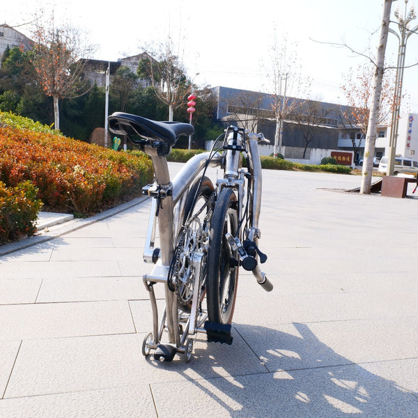 7 speedfull aero titanium brompton bike with carbon wheelsets  raw silver hand-brushed