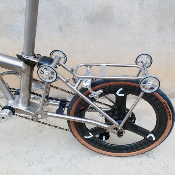 7 speedfull aero titanium brompton bike with carbon wheelsets  raw silver hand-brushed