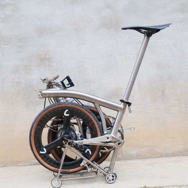 7 speedfull aero titanium brompton bike with carbon wheelsets  raw silver hand-brushed