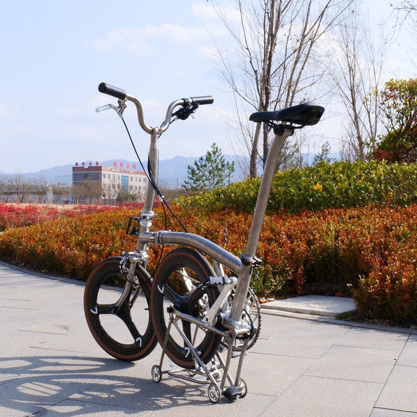 7 speedfull aero titanium brompton bike with carbon wheelsets  raw silver hand-brushed