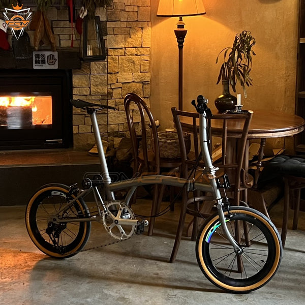 Full aero titanium brompton Clone 16 Inch tri-fold  Bike with 7-Speed Silver color