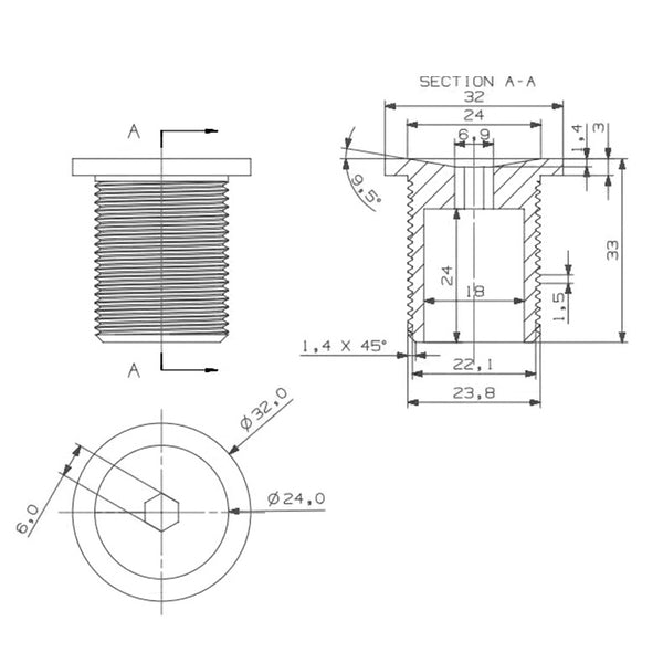 HEXATI / COMEPLAY Titanium BMX Fork Top Cap/Compression Bolt (M24 x 1.5mm)