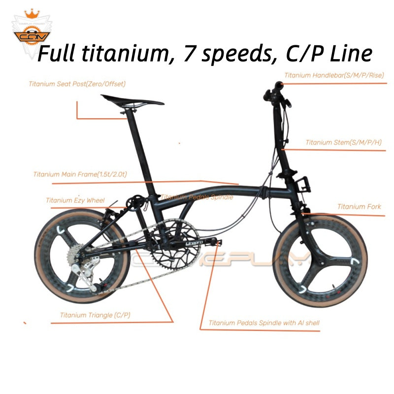 Comeplay made full titanium Brompton tri-fold bike 16inch 7speed