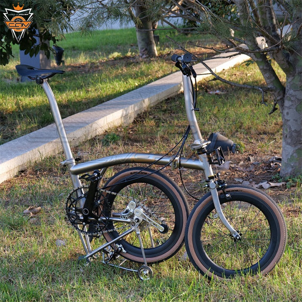 Full aero titanium brompton Clone 16 Inch tri-fold  Bike with 7-Speed Silver color
