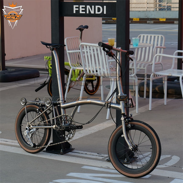 Full aero titanium brompton Clone 16 Inch tri-fold  Bike with 7-Speed Silver color