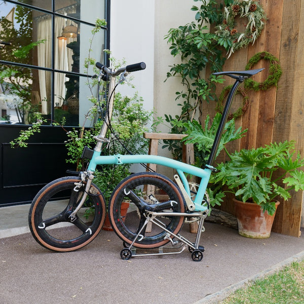 Full aero titanium brompton 16 Inch Bike, 7-Speed,Carbon wheelsets, Sky blue