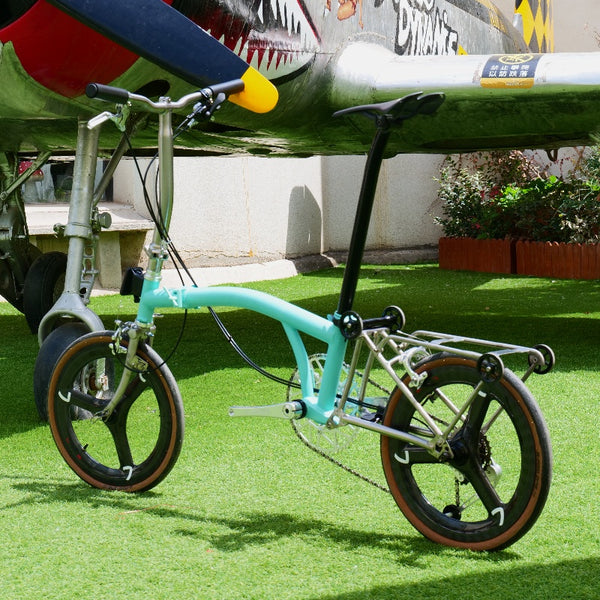 Full aero titanium brompton 16 Inch Bike, 7-Speed,Carbon wheelsets, Sky blue
