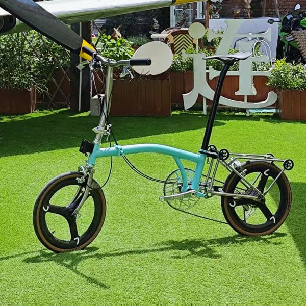Full aero titanium brompton 16 Inch Bike, 7-Speed,Carbon wheelsets, Sky blue