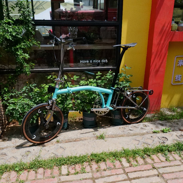 Full aero titanium brompton 16 Inch Bike, 7-Speed,Carbon wheelsets, Sky blue