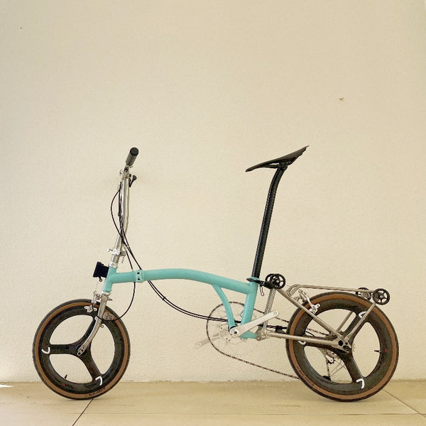 Full aero titanium brompton 16 Inch Bike, 7-Speed,Carbon wheelsets, Sky blue