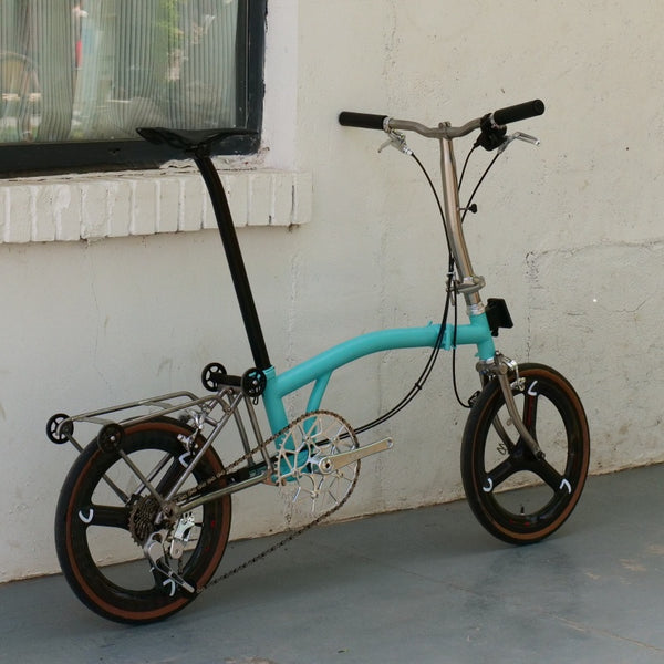 Full aero titanium brompton 16 Inch Bike, 7-Speed,Carbon wheelsets, Sky blue