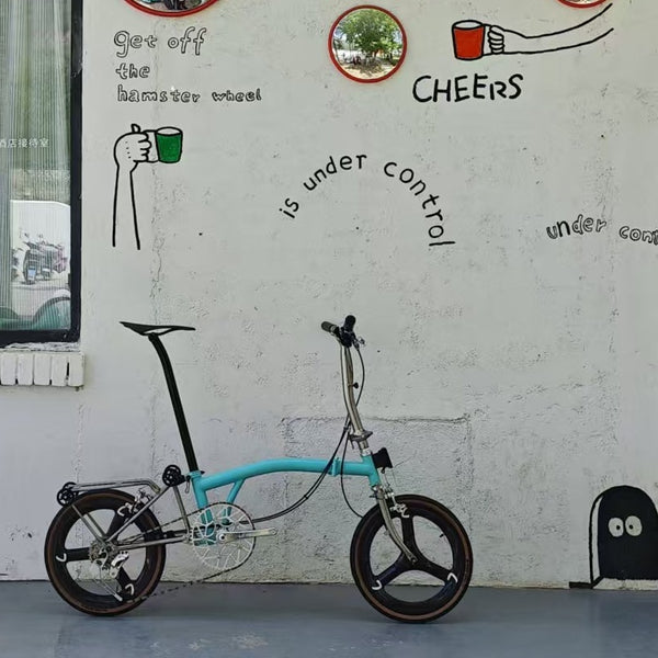 Full aero titanium brompton 16 Inch Bike, 7-Speed,Carbon wheelsets, Sky blue