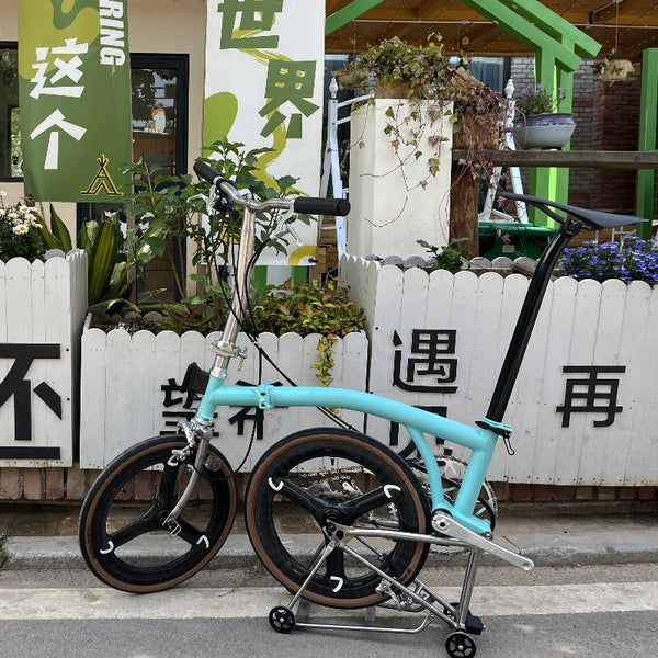 Full aero titanium brompton 16 Inch Bike, 7-Speed,Carbon wheelsets, Sky blue
