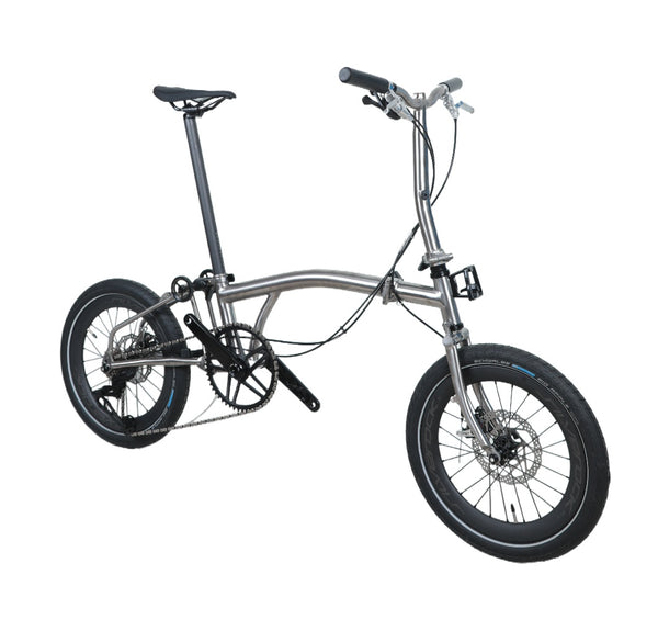 18inchx2.0 Full Titanium Trifold brompton with flat Disc Brake and carbon wheelset, 7speed
