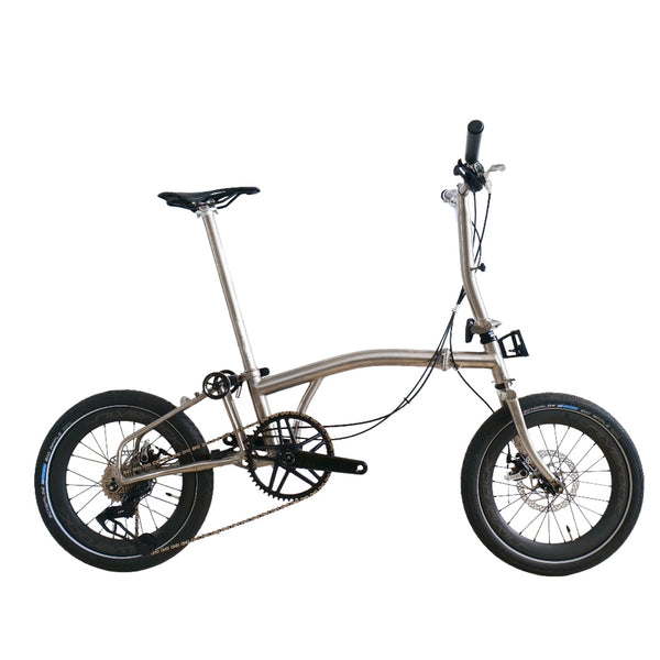 18inchx2.0 Full Titanium Trifold brompton with flat Disc Brake and carbon wheelset, 7speed