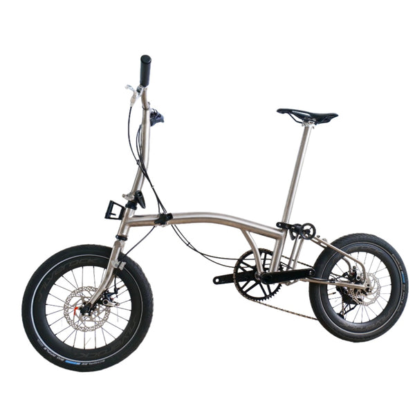 18inchx2.0 Full Titanium Trifold brompton with flat Disc Brake and carbon wheelset, 7speed