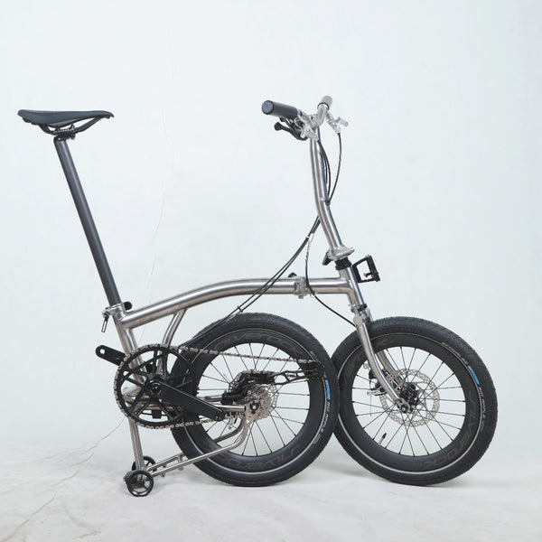18inchx2.0 Full Titanium Trifold brompton with flat Disc Brake and carbon wheelset, 7speed