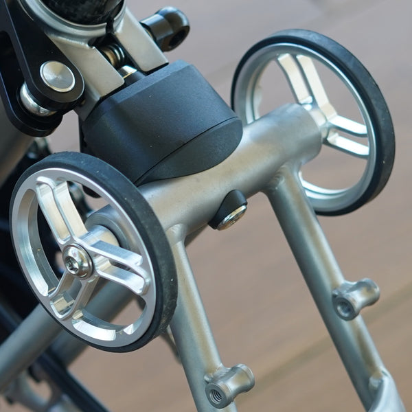 70mm Easy Wheels for Brompton – Premium CNC Aluminum Roller Wheels with Titanium Bolts, 73g/pair – The H&H-Style Upgrade You’ve Been Looking For