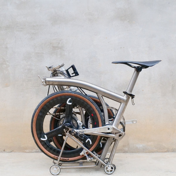 7 speedfull aero titanium brompton bike with carbon wheelsets  raw silver hand-brushed