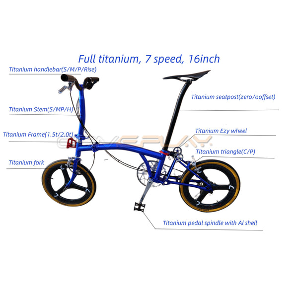 Full aero titanium Brompton tri-fold bicycle 16inch 7speed