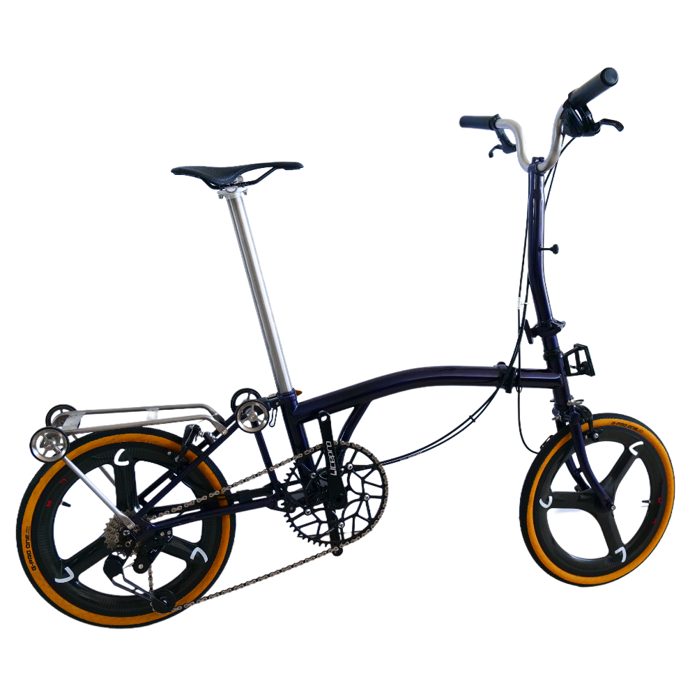 Full aero titanium brompton 16 Inch Bike, 7-Speed,Carbon wheelsets, Dark Blue