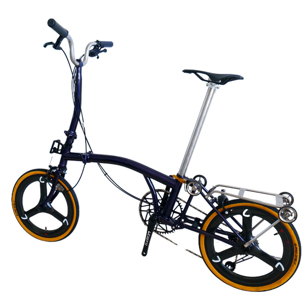 Full aero titanium brompton 16 Inch Bike, 7-Speed,Carbon wheelsets, Dark Blue