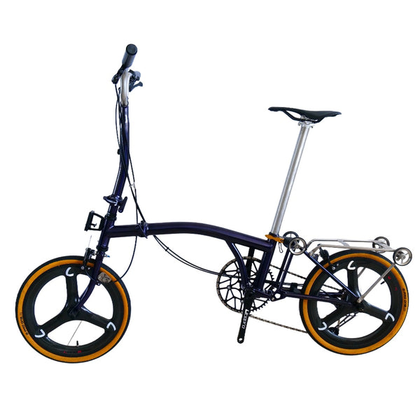 Full aero titanium brompton 16 Inch Bike, 7-Speed,Carbon wheelsets, Dark Blue