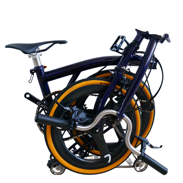 Full aero titanium brompton 16 Inch Bike, 7-Speed,Carbon wheelsets, Dark Blue