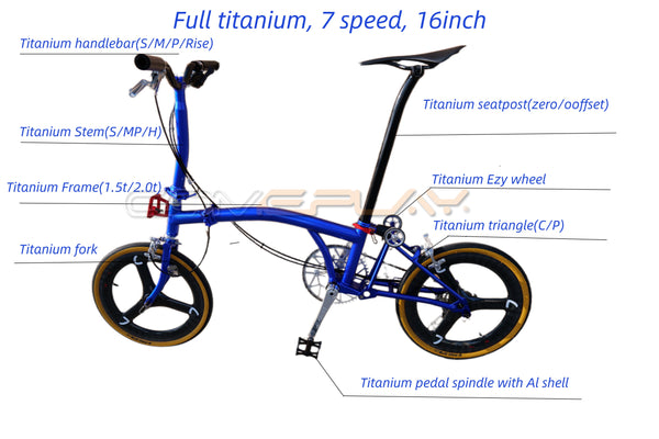 Full aero titanium tri-fold bicycle 16inch 7speed with carbon wheel