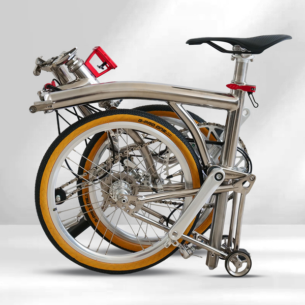 7 speed full aero titanium brompton bike with carbon wheelsets  hand polished mirror finish
