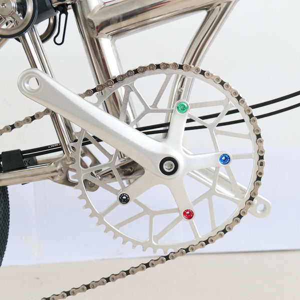 7 speed full aero titanium brompton bike with carbon wheelsets  hand polished mirror finish