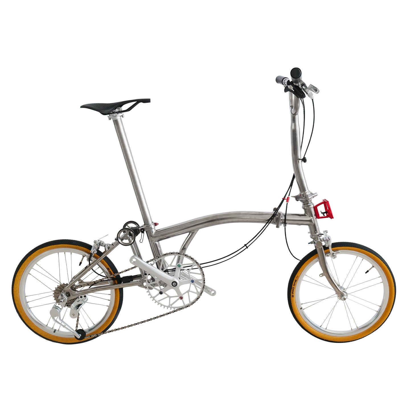 7 speed full aero titanium brompton bike with carbon wheelsets  hand polished mirror finish