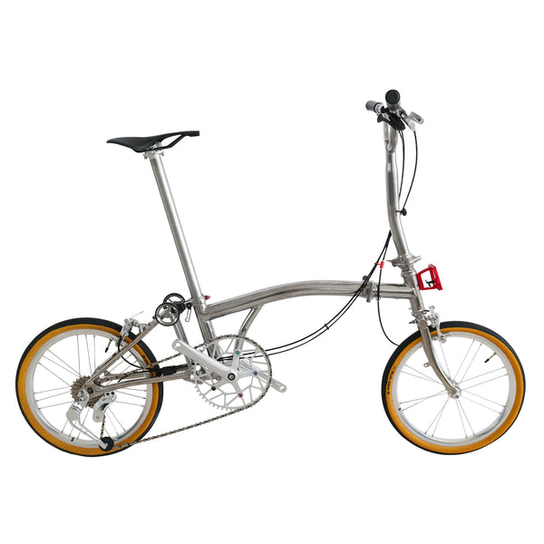 7 speed full aero titanium brompton bike with carbon wheelsets  hand polished mirror finish