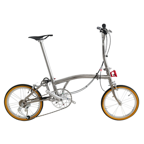 7 speed full aero titanium brompton bike with carbon wheelsets  hand polished mirror finish