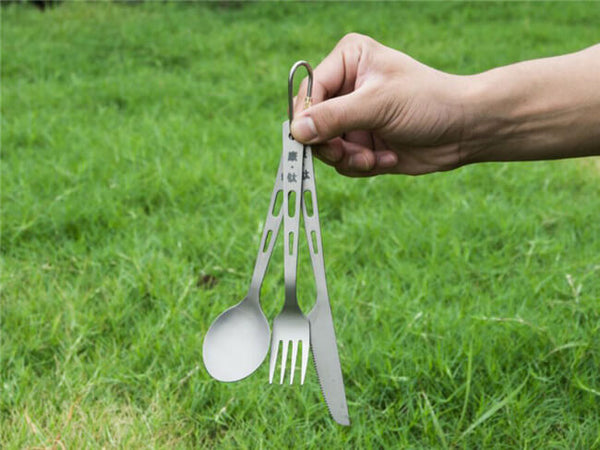 Titanium Three-Piece Cutlery Set for Camping, Backpacking, Hiking - Knife, Fork and Spoon