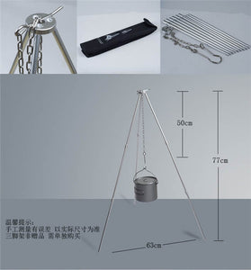 Titanium camping tripod--Portable Outdoor Cooking Tripod with Adjustable Hang Chain for Campfire Picnic Hanging Pot Grill Stand