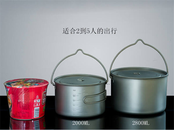 Titanium 2000ml Pot with Bail Handle Cookware for Backpacking Camping